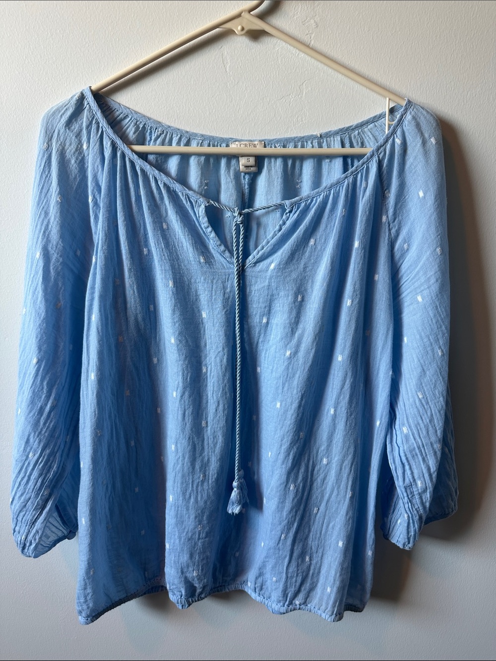 J. CREW Light Blue Peasant Blouse with Tassel Tie